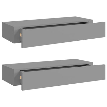 Scaffali con Cassetti da Parete 2 pz Grigi 60x23,5x10 cm MDF