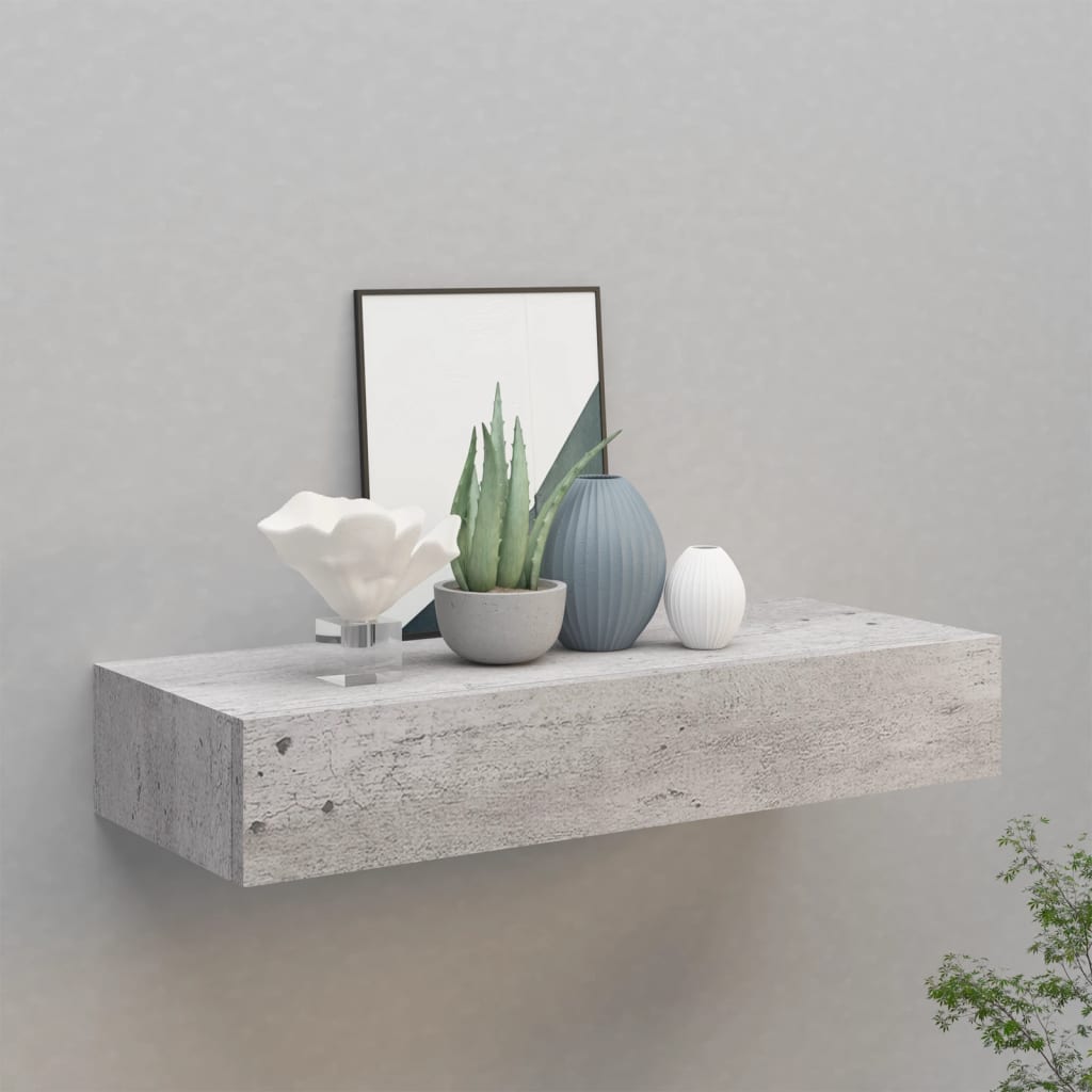 Scaffale con Cassetti da Parete Grigio Cemento 60x23,5x10cm MDF