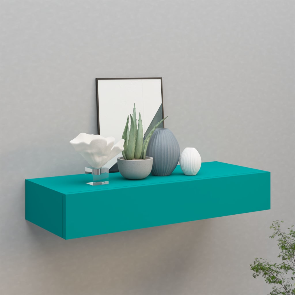 Scaffale con Cassetti da Parete Blu 60x23,5x10 cm in MDF