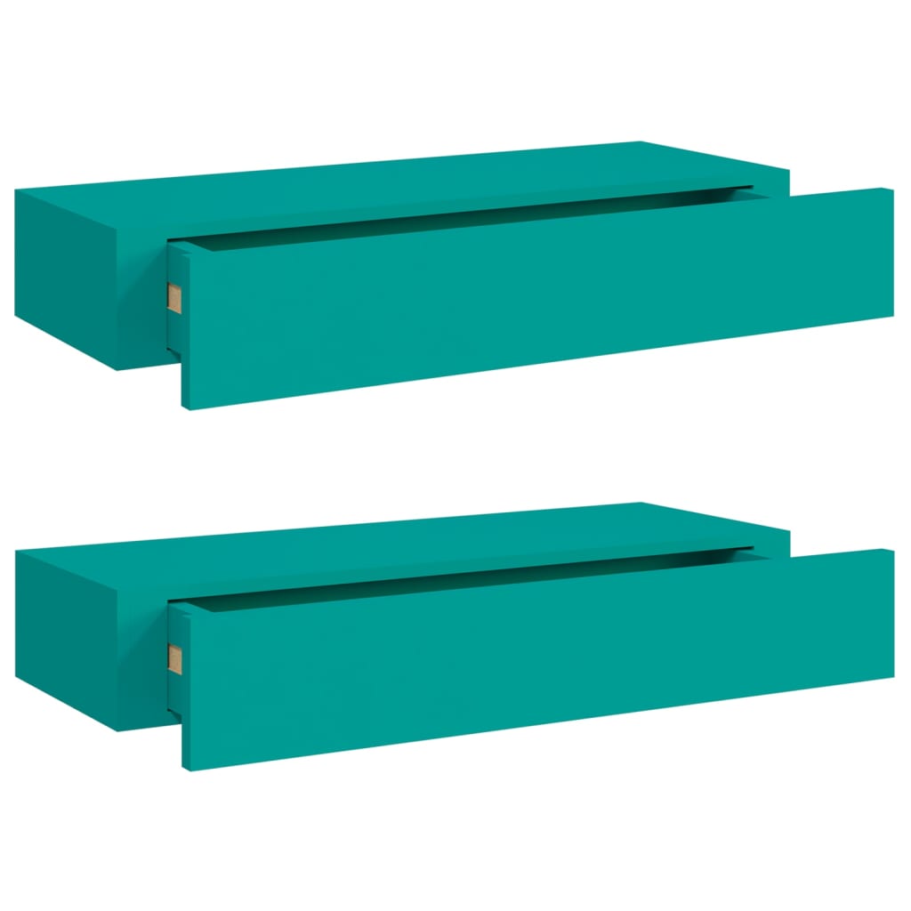 Scaffali con Cassetti da Parete 2 pz Blu 60x23,5x10 cm MDF