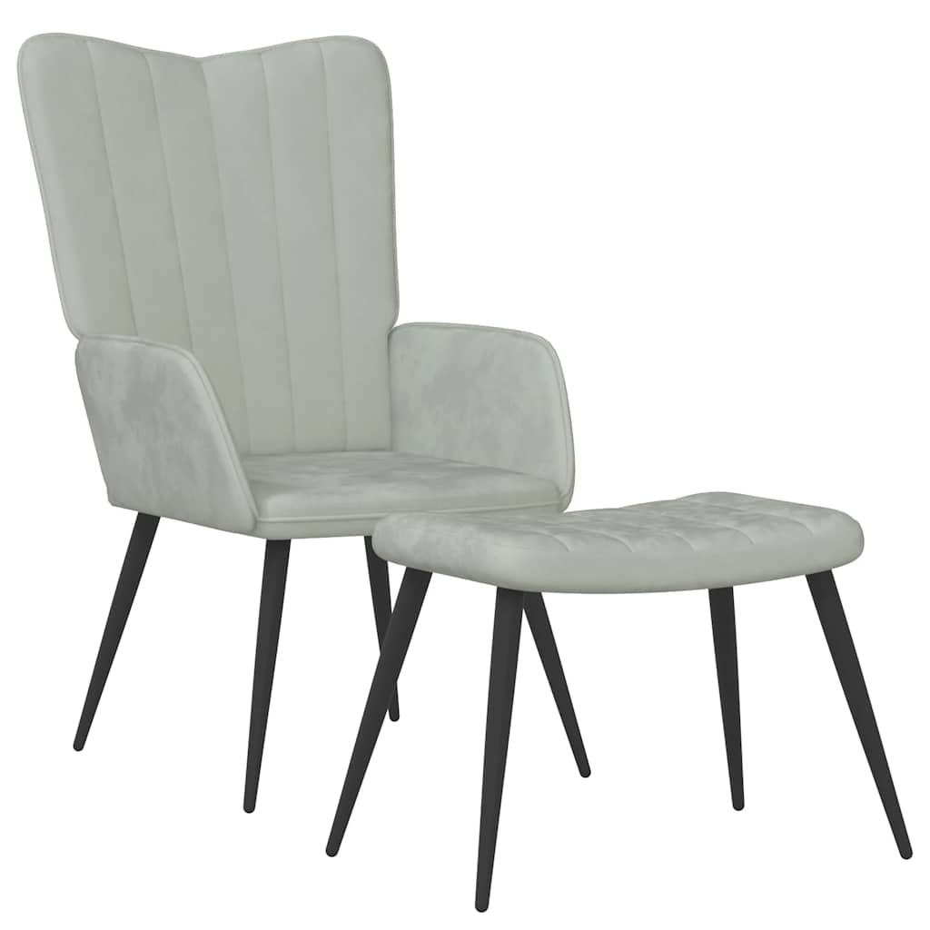 Poltrona Relax con Sgabello Grigio Chiaro in Velluto