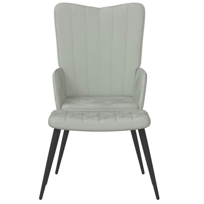 Poltrona Relax con Sgabello Grigio Chiaro in Velluto