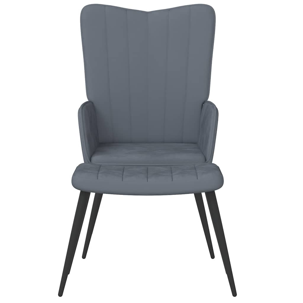 Poltrona Relax con Sgabello Grigio Scuro in Velluto