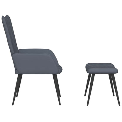 Poltrona Relax con Sgabello Grigio Scuro in Velluto