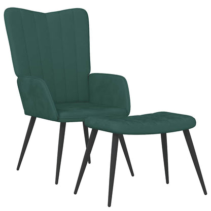 Poltrona Relax con Sgabello Verde Scuro in Velluto
