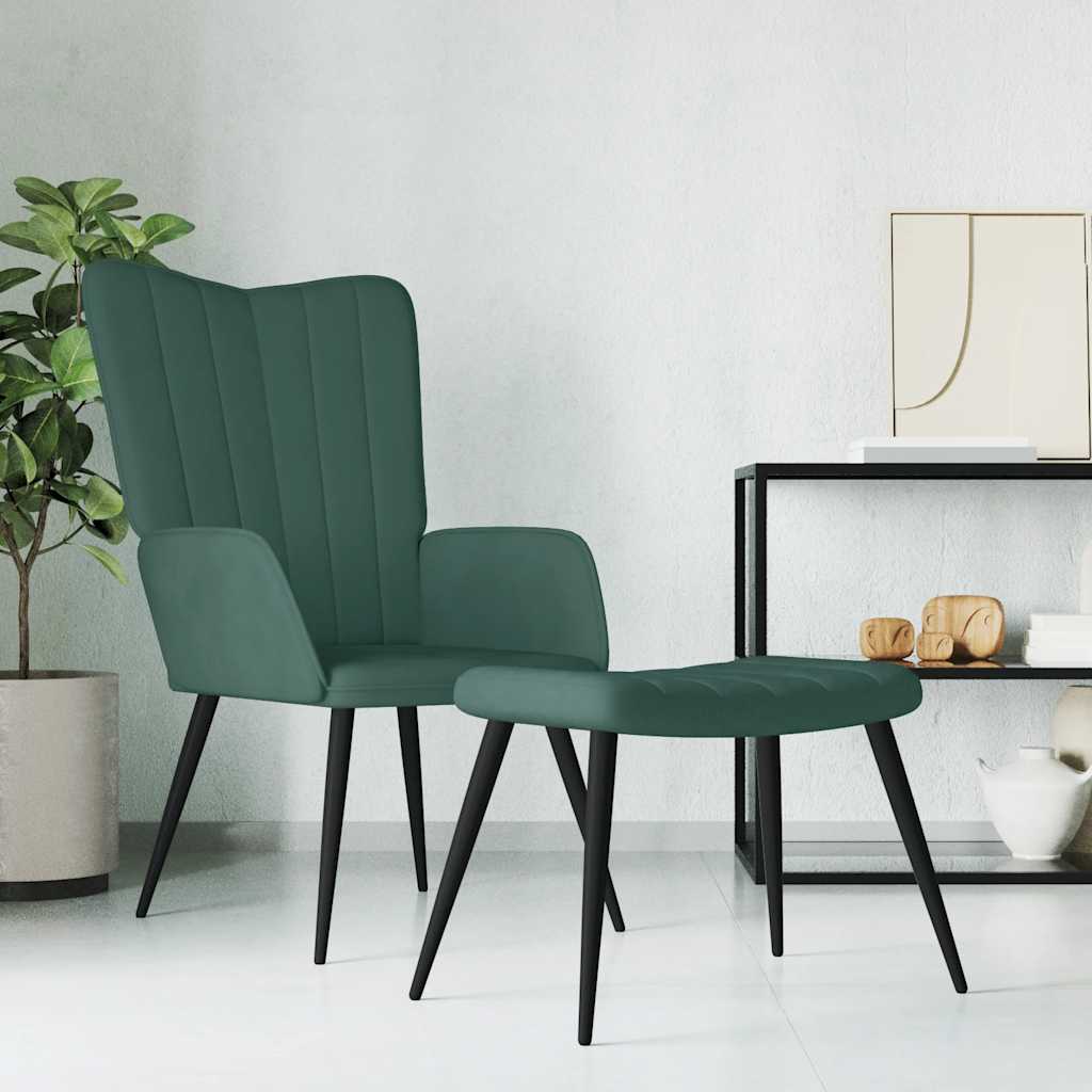 Poltrona Relax con Sgabello Verde Scuro in Velluto