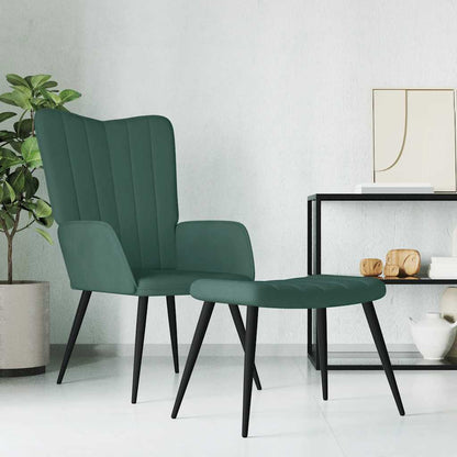 Poltrona Relax con Sgabello Verde Scuro in Velluto