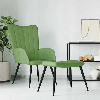 Poltrona Relax con Sgabello Verde Chiaro in Velluto