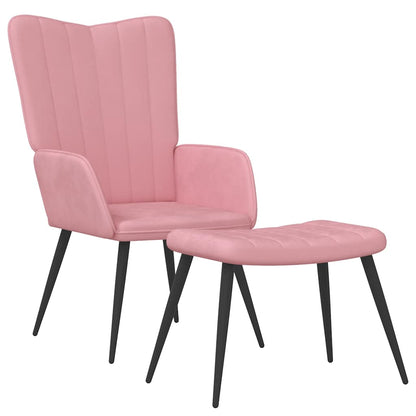 Poltrona Relax con Sgabello Rosa in Velluto