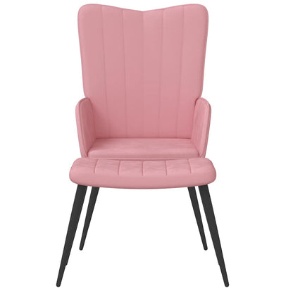 Poltrona Relax con Sgabello Rosa in Velluto
