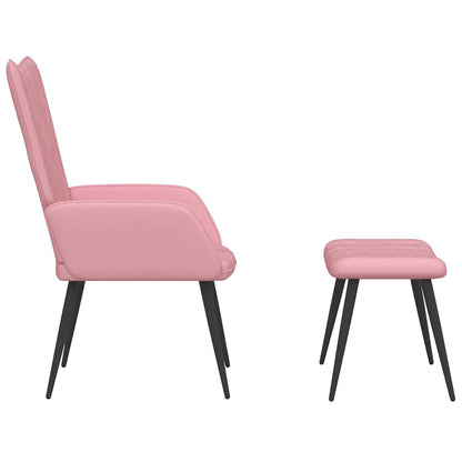 Poltrona Relax con Sgabello Rosa in Velluto
