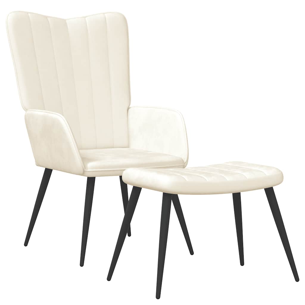 Poltrona Relax con Sgabello Bianco Crema in Velluto