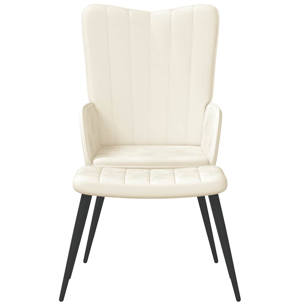 Poltrona Relax con Sgabello Bianco Crema in Velluto