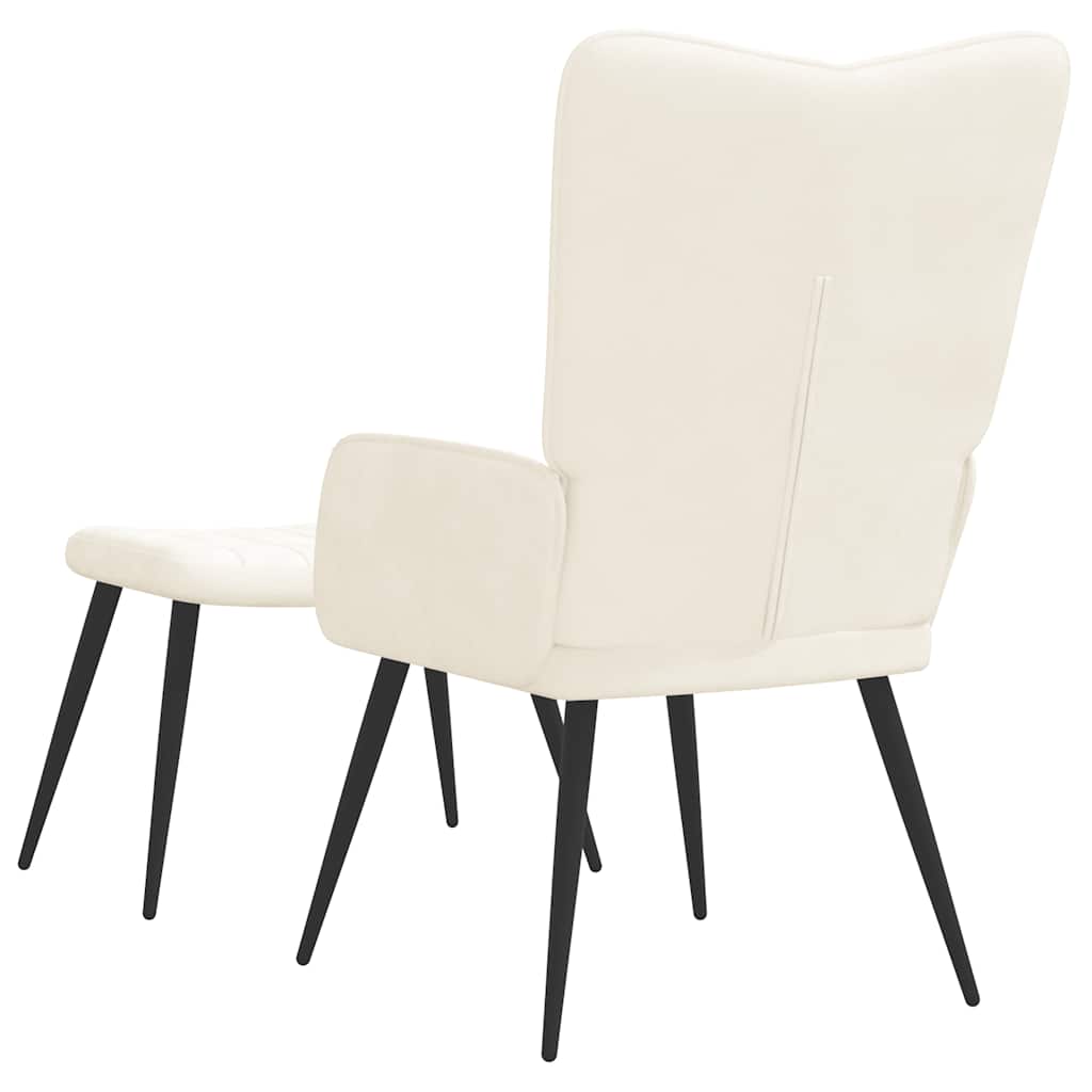Poltrona Relax con Sgabello Bianco Crema in Velluto