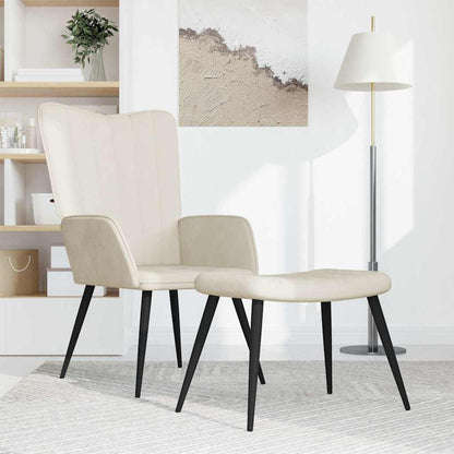 Poltrona Relax con Sgabello Bianco Crema in Velluto
