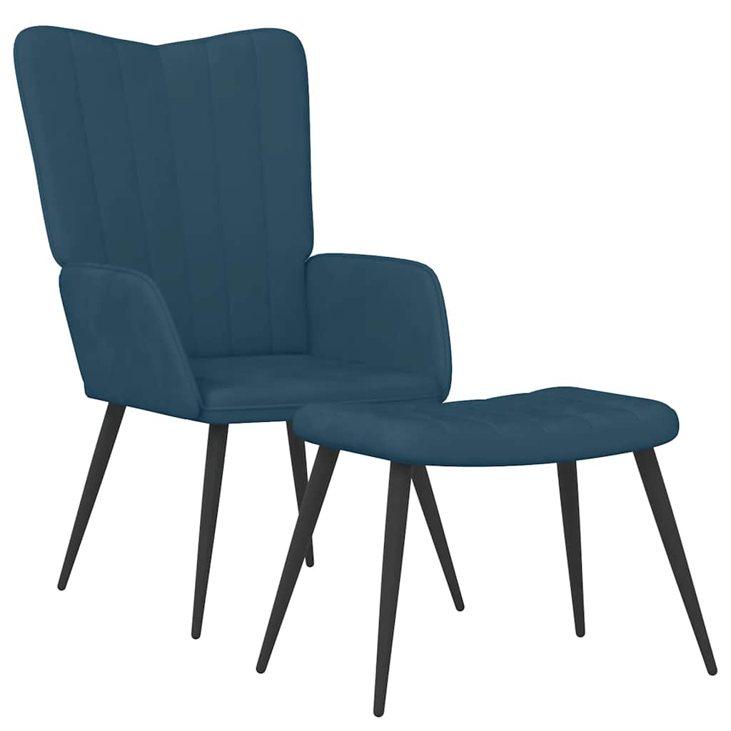 Poltrona Relax con Sgabello Blu in Velluto