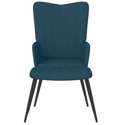 Poltrona Relax con Sgabello Blu in Velluto
