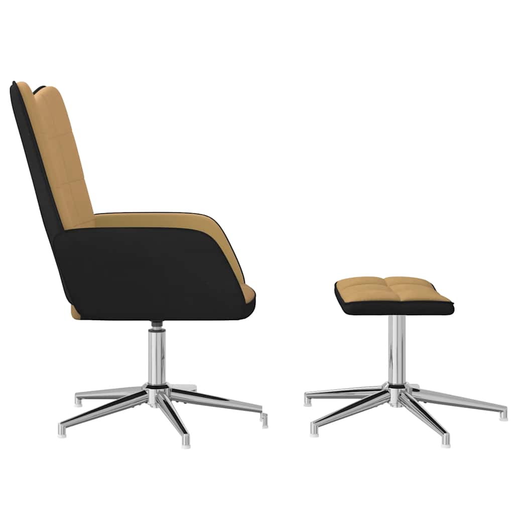 Sedia Relax con Sgabello Marrone in Velluto e PVC