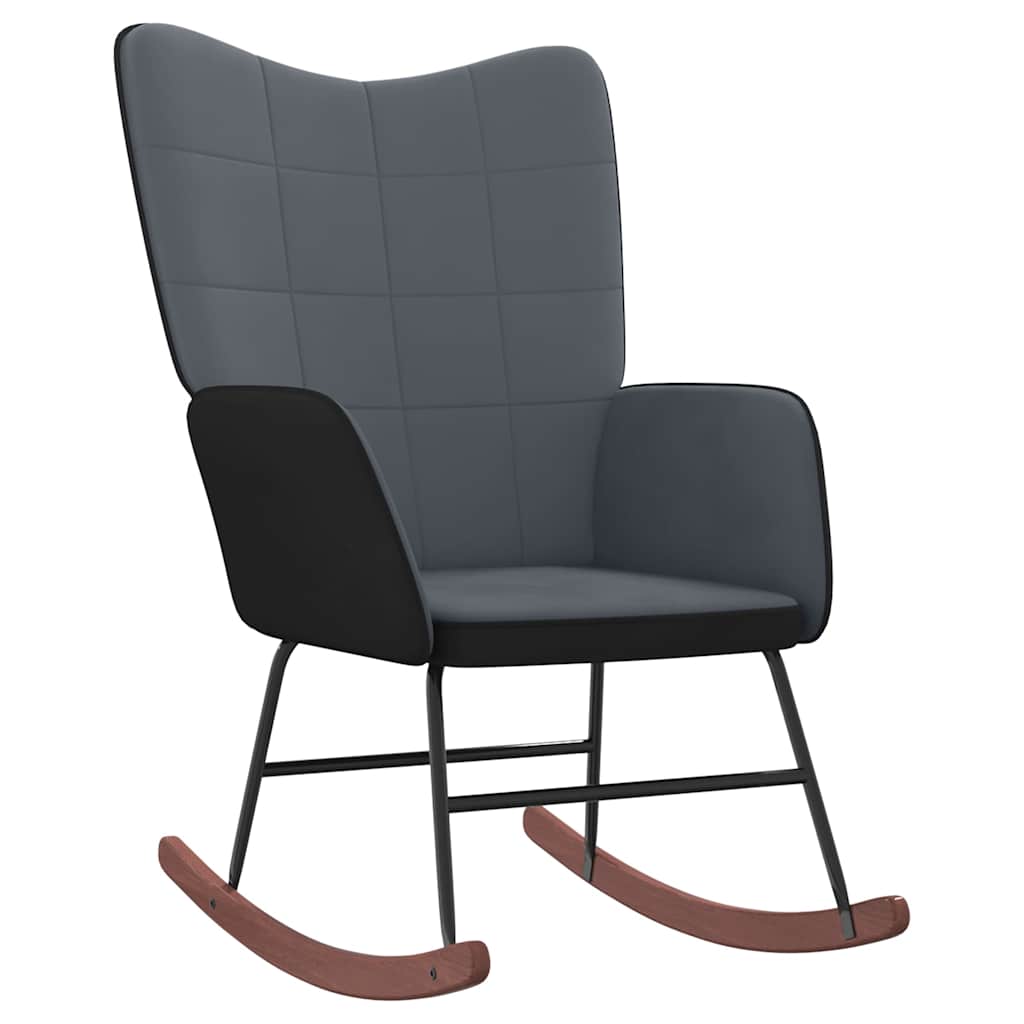 Sedia a Dondolo Grigio Scuro in Velluto e PVC