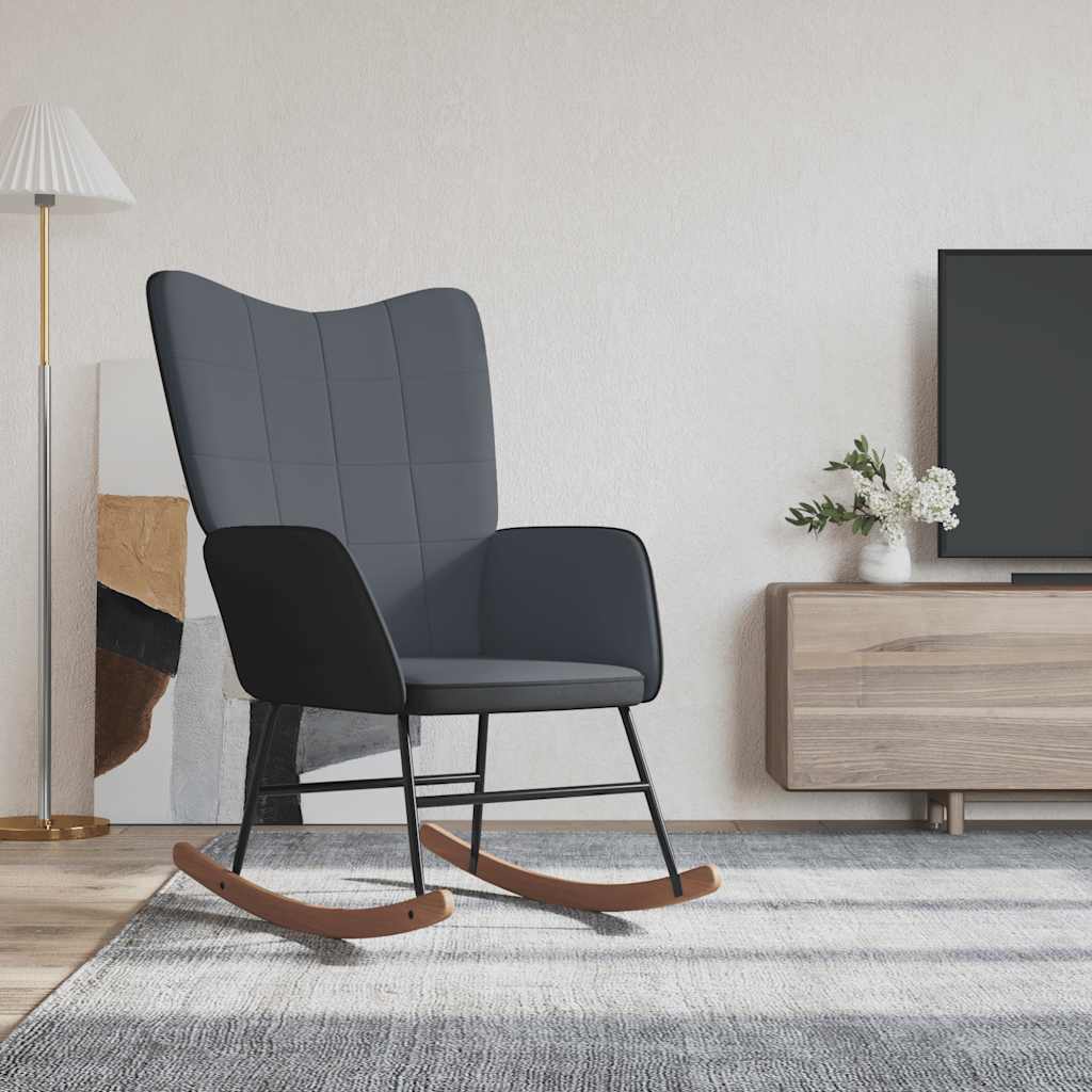 Sedia a Dondolo Grigio Scuro in Velluto e PVC
