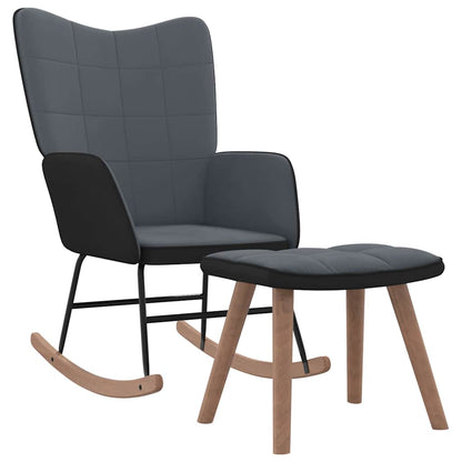 Sedia a Dondolo con Poggiapiedi Grigio Scuro in Velluto e PVC