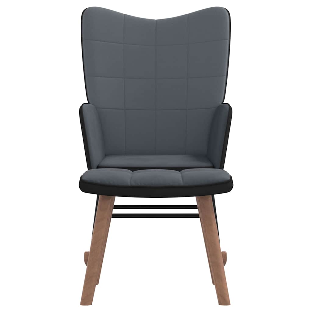 Sedia a Dondolo con Poggiapiedi Grigio Scuro in Velluto e PVC