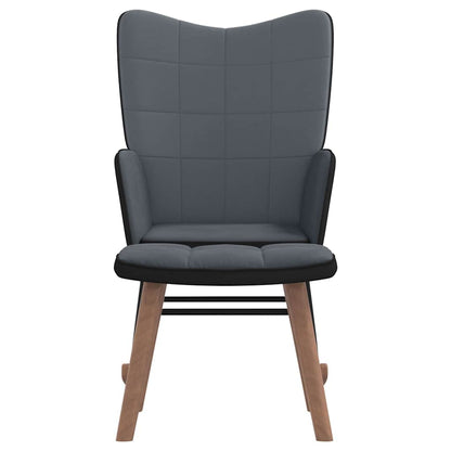 Sedia a Dondolo con Poggiapiedi Grigio Scuro in Velluto e PVC
