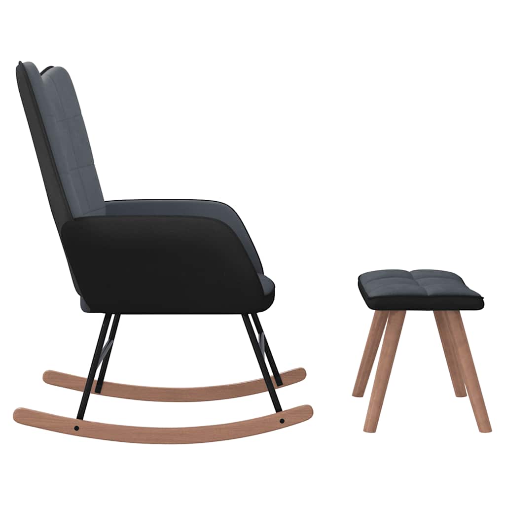 Sedia a Dondolo con Poggiapiedi Grigio Scuro in Velluto e PVC