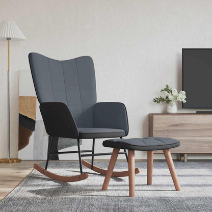 Sedia a Dondolo con Poggiapiedi Grigio Scuro in Velluto e PVC