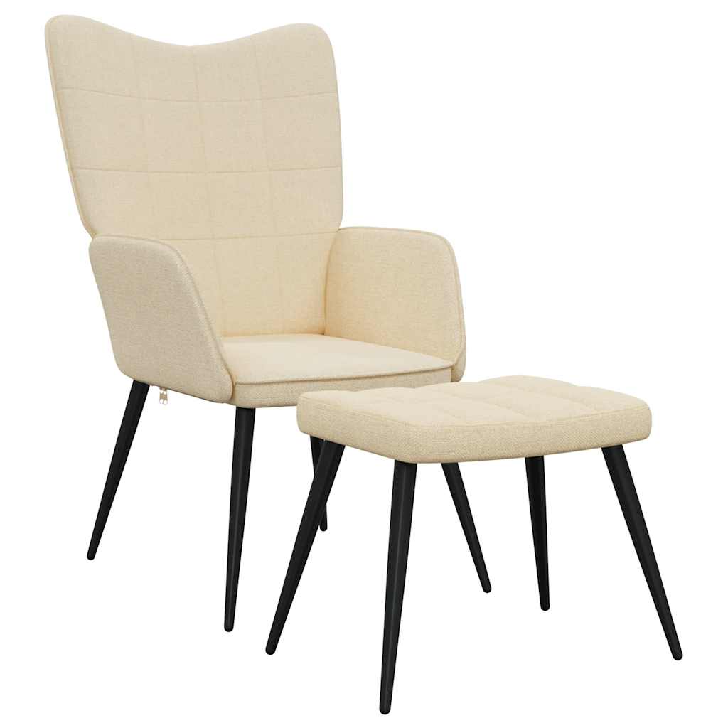 Sedia Relax con Sgabello Crema in Tessuto