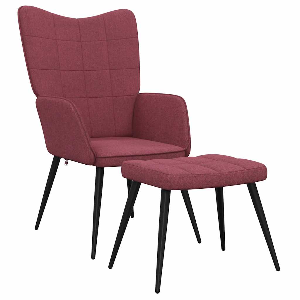Sedia Relax con Sgabello Rosso Vino in Tessuto