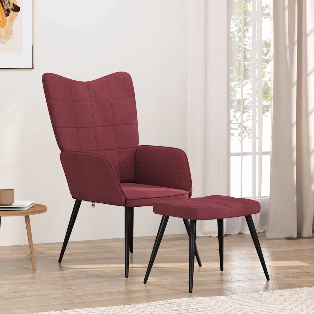 Sedia Relax con Sgabello Rosso Vino in Tessuto