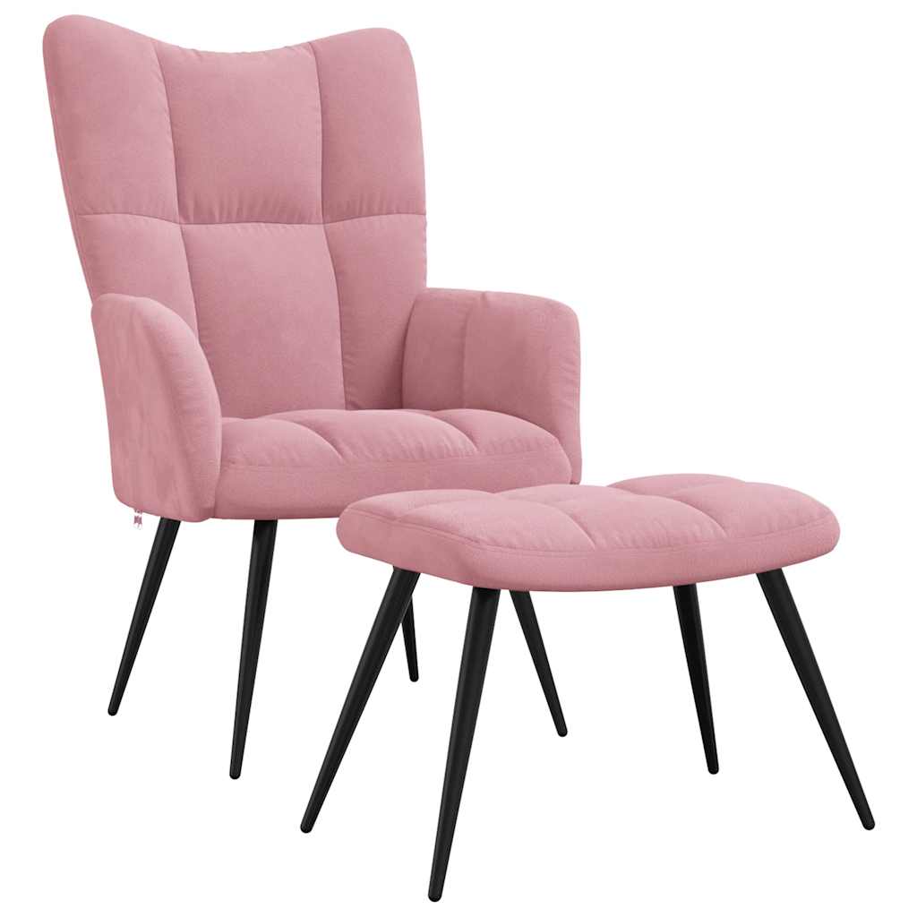 Poltrona Relax con Poggiapiedi Rosa in Velluto