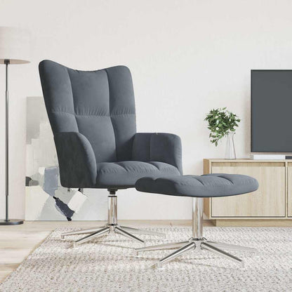 Sedia Relax con Poggiapiedi Grigio Scuro in Velluto