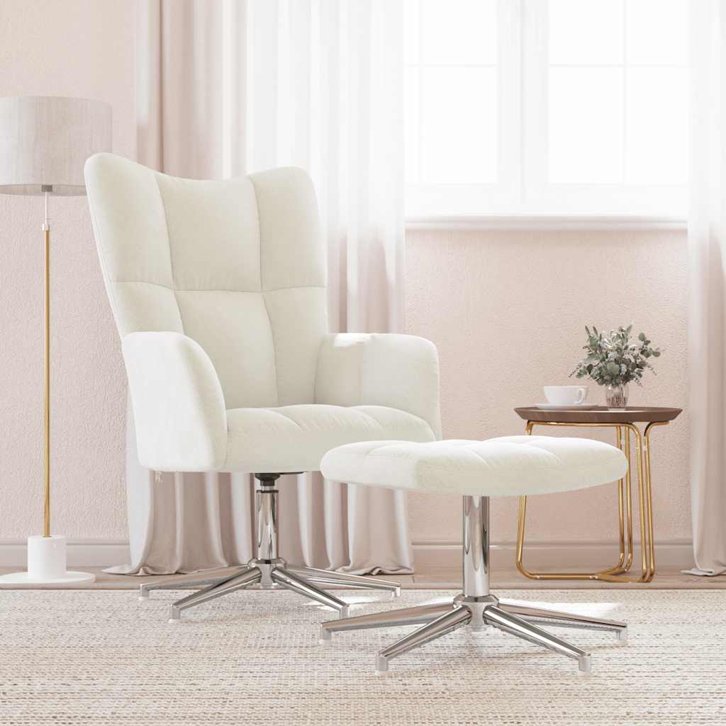 Poltrona Relax con Poggiapiedi Bianco Crema in Velluto