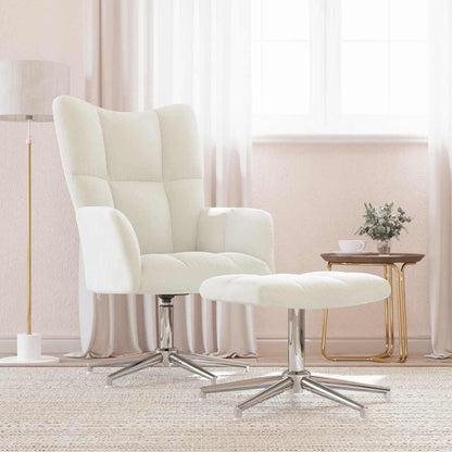 Poltrona Relax con Poggiapiedi Bianco Crema in Velluto
