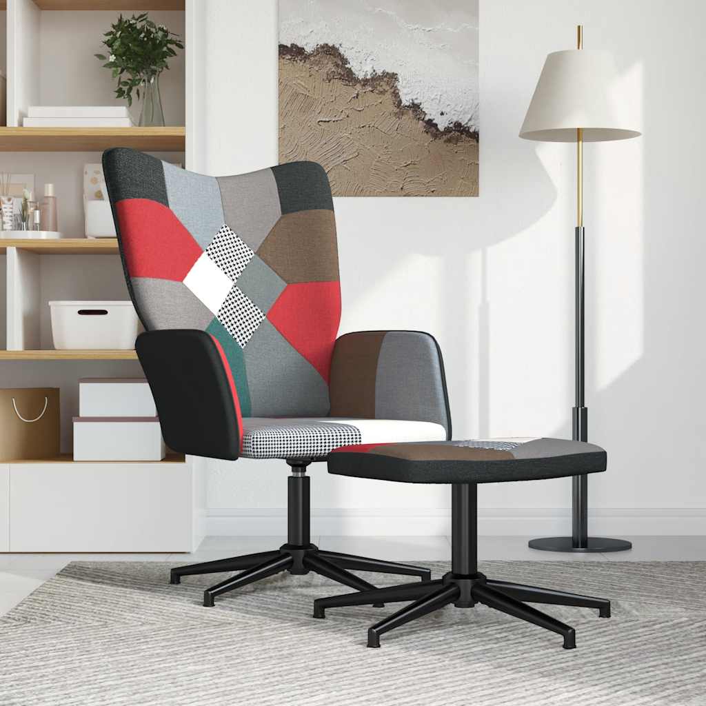 Sedia Relax con Sgabello in Tessuto Patchwork