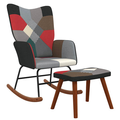 Sedia a Dondolo con Poggiapiedi in Tessuto Patchwork