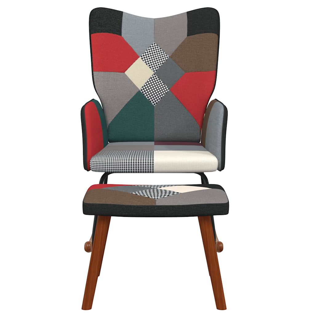 Sedia a Dondolo con Poggiapiedi in Tessuto Patchwork