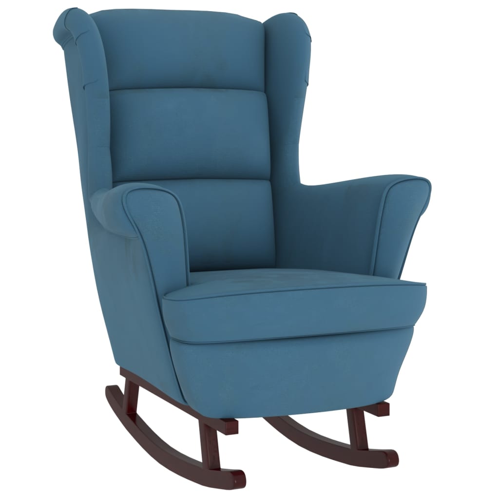 Sedia a Dondolo con Gambe in Massello di Hevea Blu in Velluto