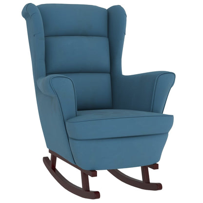 Sedia a Dondolo con Gambe in Massello di Hevea Blu in Velluto