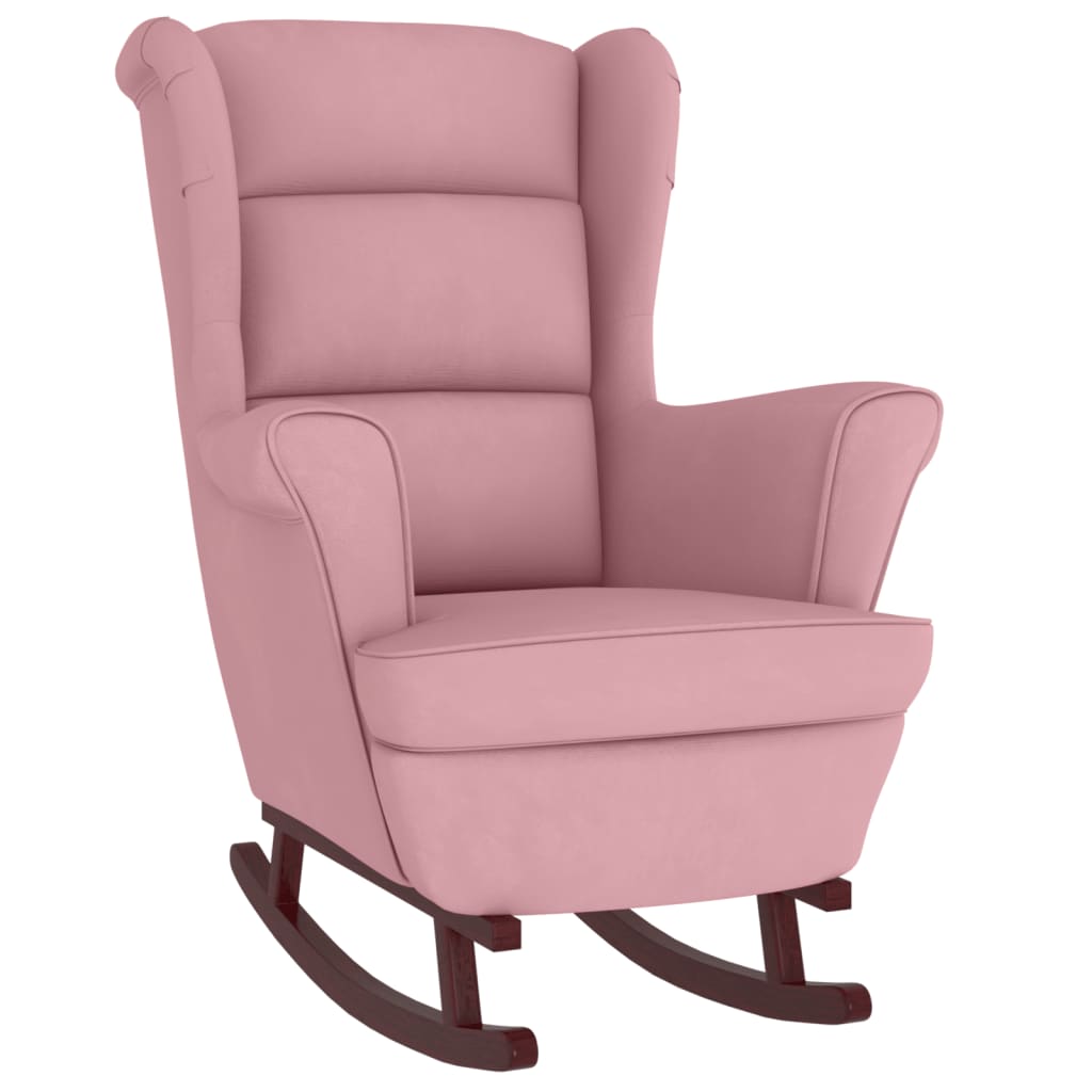 Sedia a Dondolo con Gambe in Massello di Hevea Rosa in Velluto