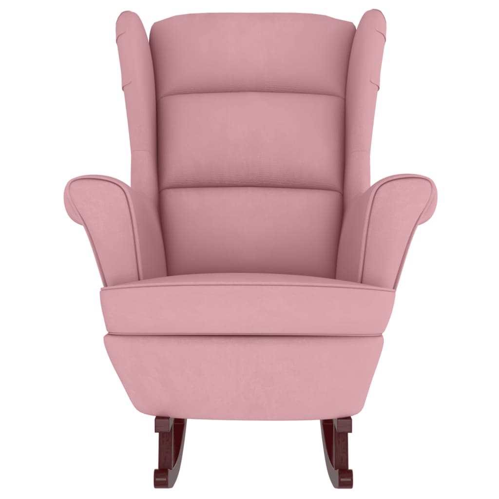 Sedia a Dondolo con Gambe in Massello di Hevea Rosa in Velluto