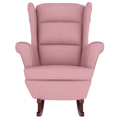 Sedia a Dondolo con Gambe in Massello di Hevea Rosa in Velluto