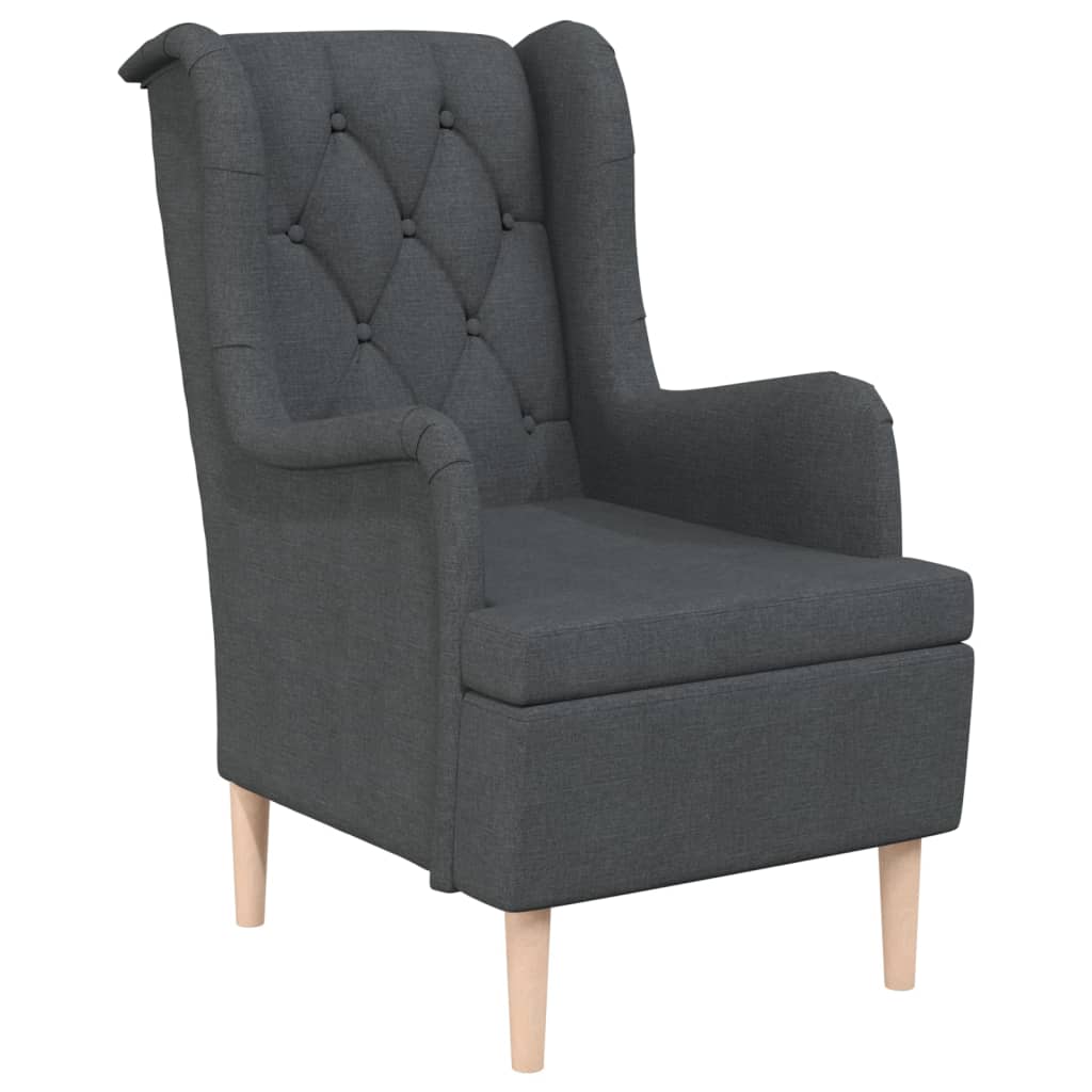 Poltrona con Piedini Legno Massello Hevea Grigio Scuro Tessuto