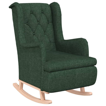 Poltrona Gambe a Dondolo Legno di Gomma Verde Scuro in Tessuto