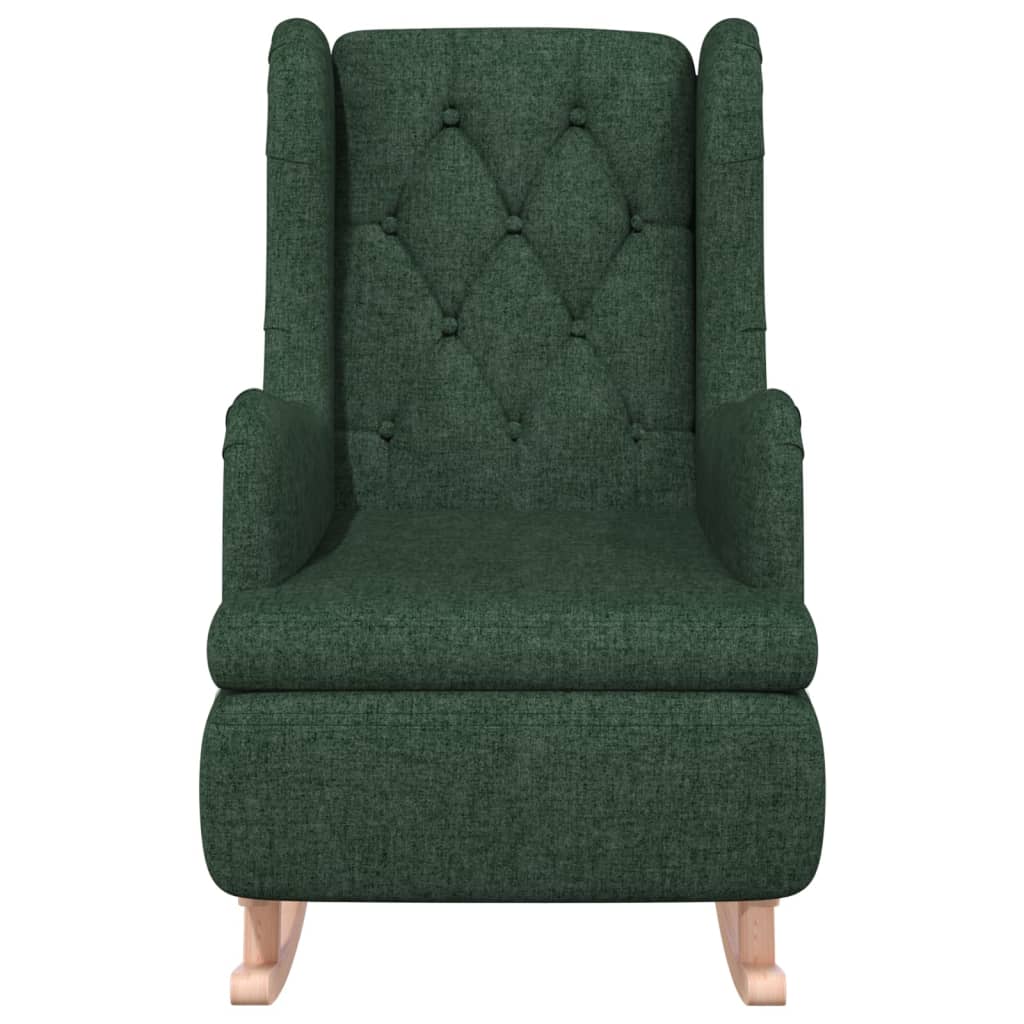 Poltrona Gambe a Dondolo Legno di Gomma Verde Scuro in Tessuto