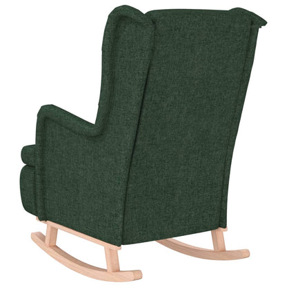 Poltrona Gambe a Dondolo Legno di Gomma Verde Scuro in Tessuto