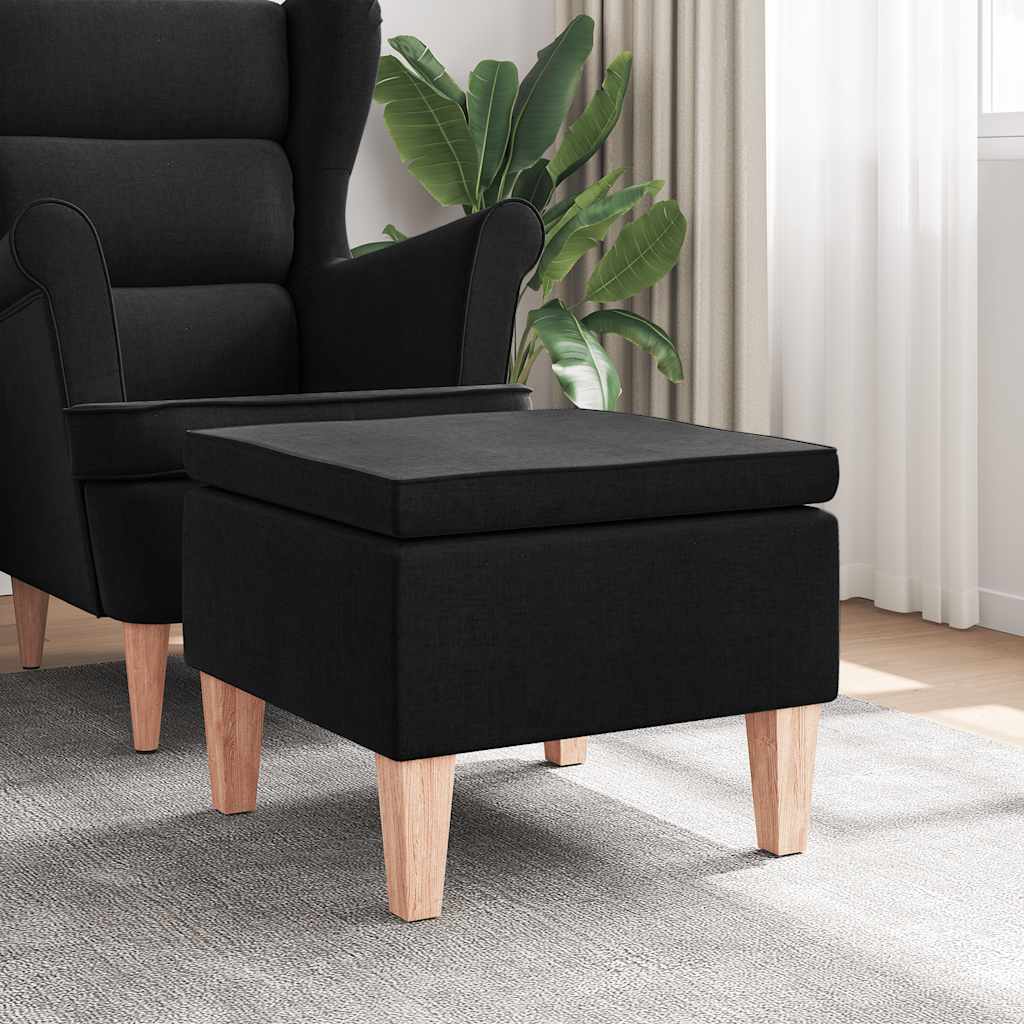 Poggiapiedi con Gambe in Legno Nero in Tessuto