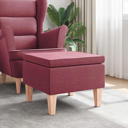Poggiapiedi con Gambe in Legno Rosso Vino in Tessuto